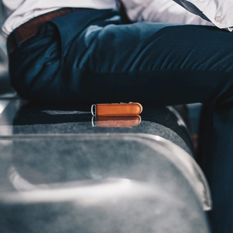 Men’s Keychain | Tan Italian Leather | Marine Grade Steel