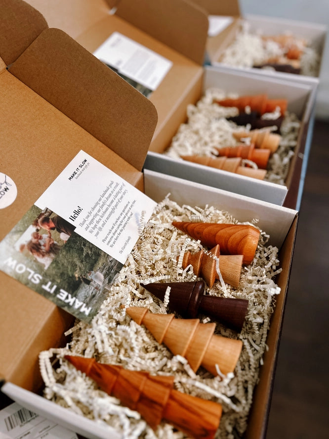 Hand-Turned Mini Woodland Forest Tree Set - Christmas Winter