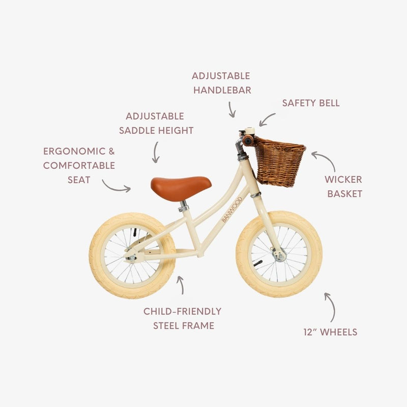 Banwood First Go Balance Bike | Cream | 12" | Adjustable 37-44cm Saddle