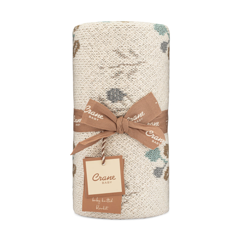 Avery Organic Cotton Knitted Baby Blanket | Reversible Floral Print | Poppy