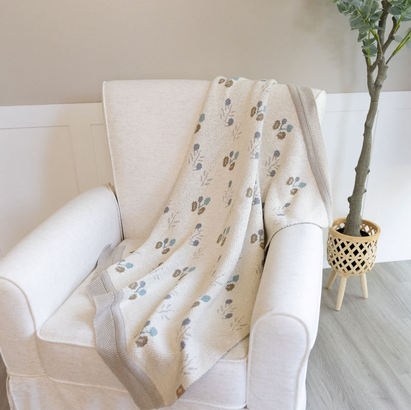Avery Organic Cotton Knitted Baby Blanket | Reversible Floral Print | Poppy