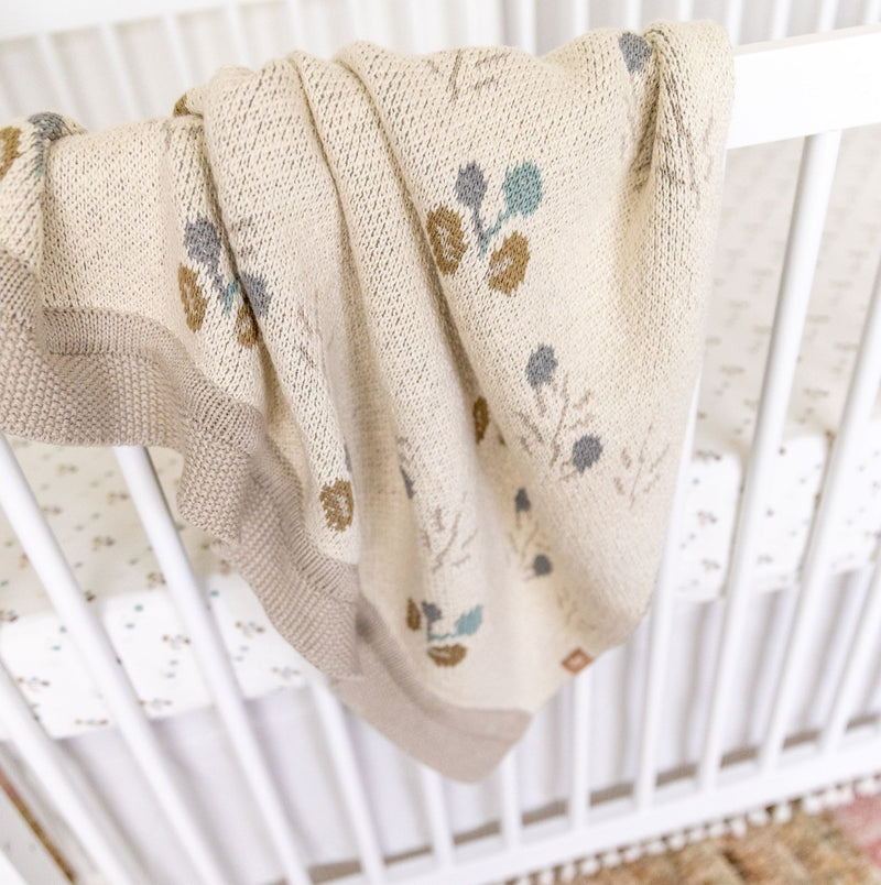 Avery Organic Cotton Knitted Baby Blanket | Reversible Floral Print | Poppy