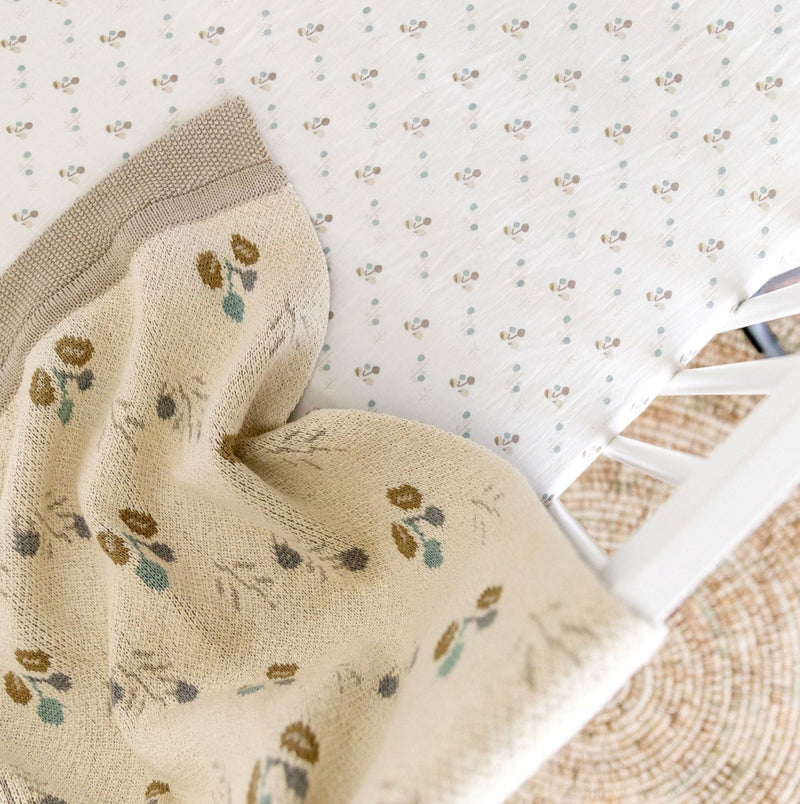 Avery Organic Cotton Knitted Baby Blanket | Reversible Floral Print | Poppy