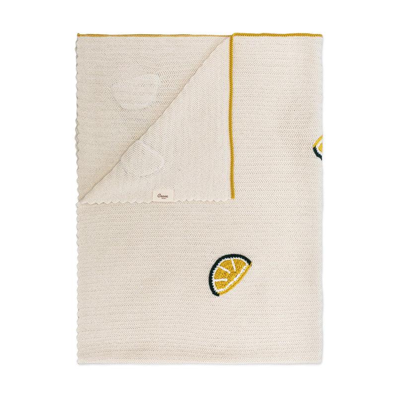 Clementine Lemon Embroidered Knit Baby Blanket