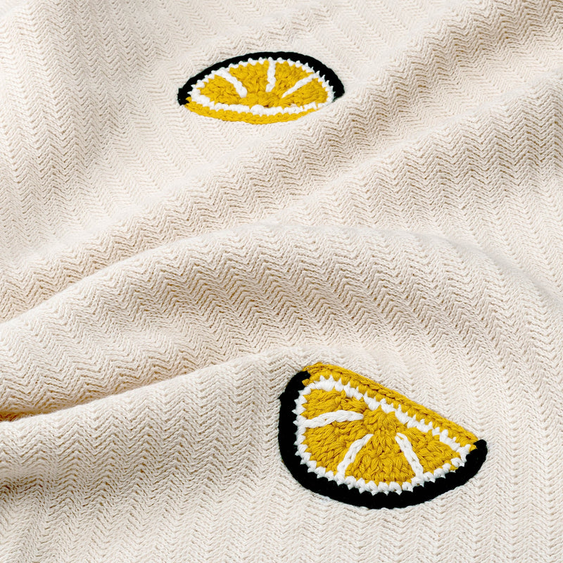 Clementine Lemon Embroidered Knit Baby Blanket