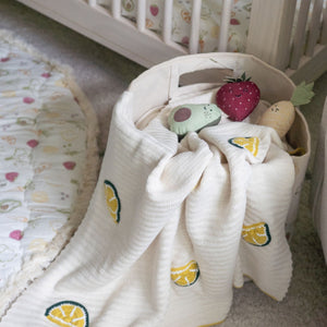 Clementine Lemon Embroidered Knit Baby Blanket