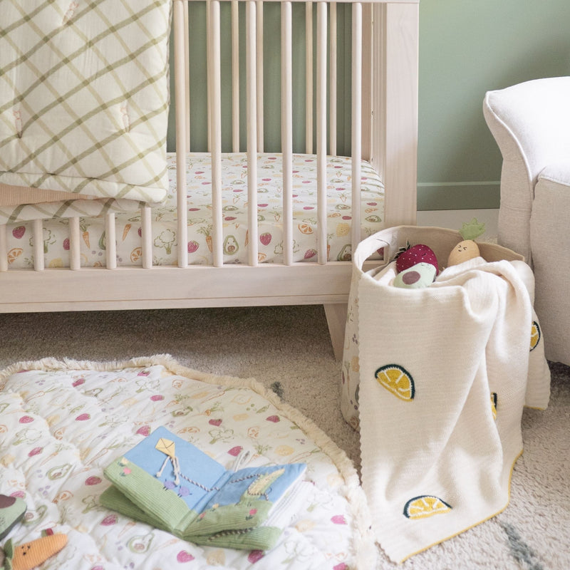 Clementine Lemon Embroidered Knit Baby Blanket