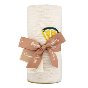 Clementine Lemon Embroidered Knit Baby Blanket