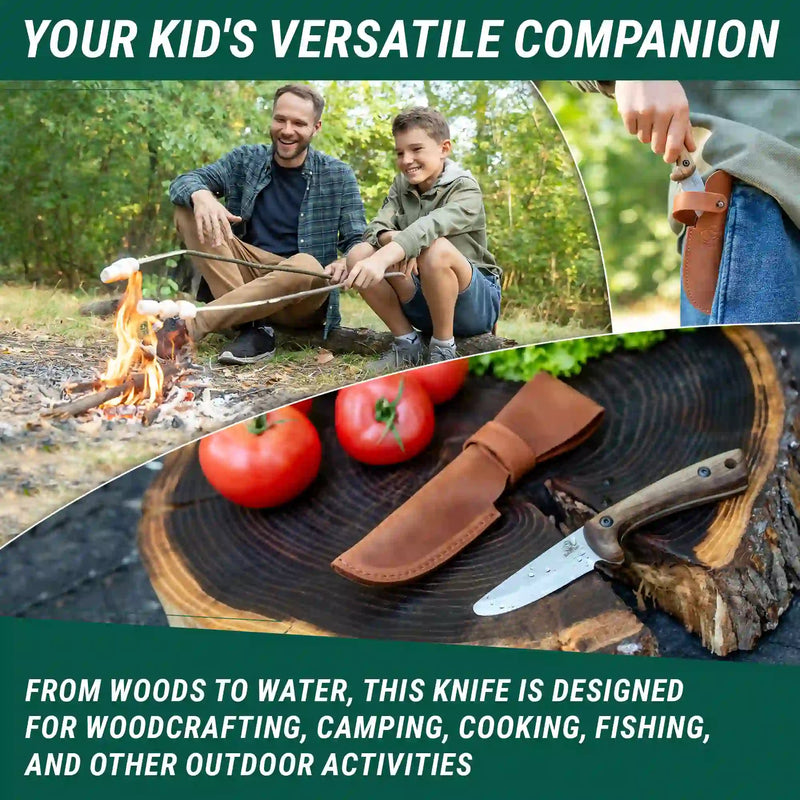 Kids Bushcraft Knife | Rounded Tip | Walnut Handle | 7" Overall