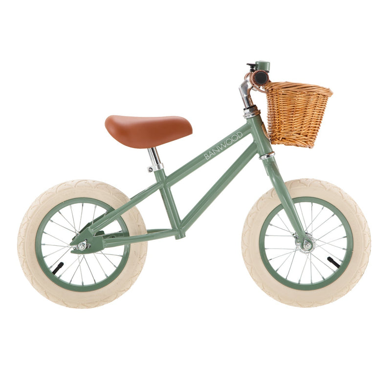 Banwood First Go Balance Bike | Cream | 12" | Adjustable 37-44cm Saddle — FOREST GREEN