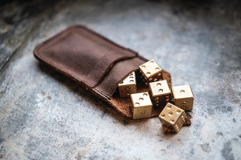 Brass Dice Set | 15mm | Set of 6 with Leather Pouch