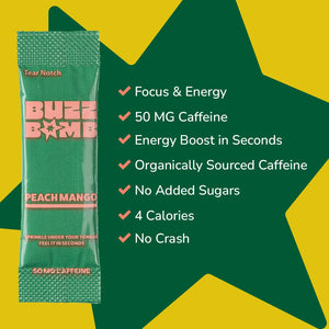 Buzz Bomb Caffeine Sticks | Peach Mango | 20-Pack