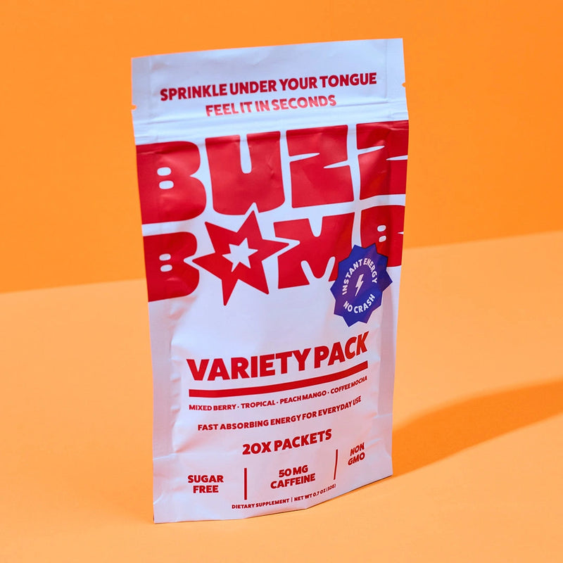 Buzz Bomb Variety Pack | 20 Sticks | 4 Flavors | 50mg Caffeine Each