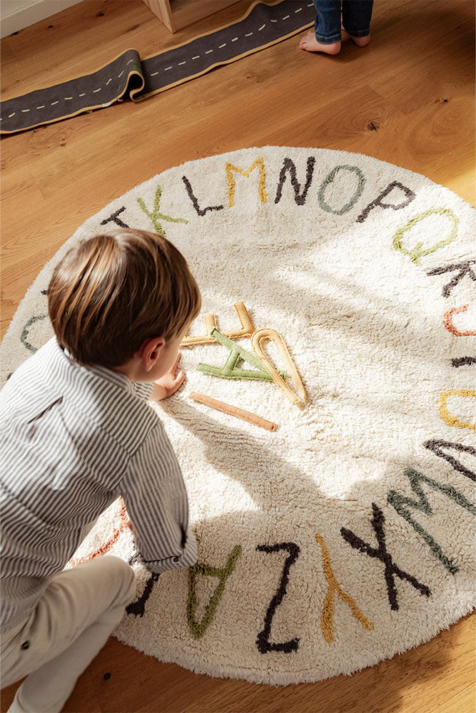 Washable Play Rug ABC Color and Letters | Round | Handcrafted in India