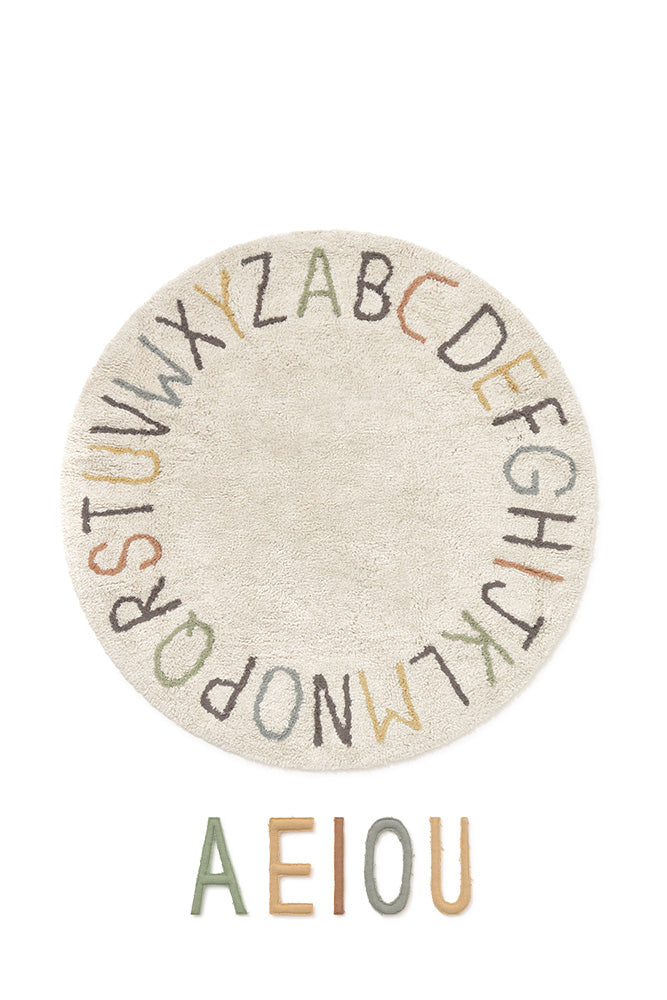 Washable Play Rug ABC Color and Letters | Round | Handcrafted in India