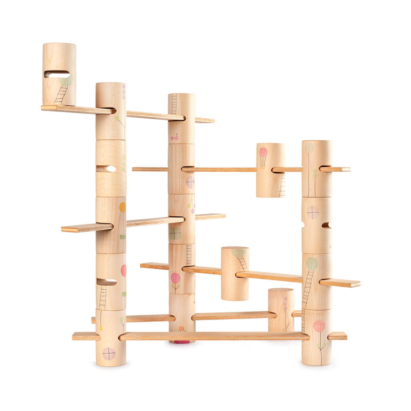 Woodland Building Set | 18 Tubes, 9 Walkways | Hand-Painted Wooden Blocks