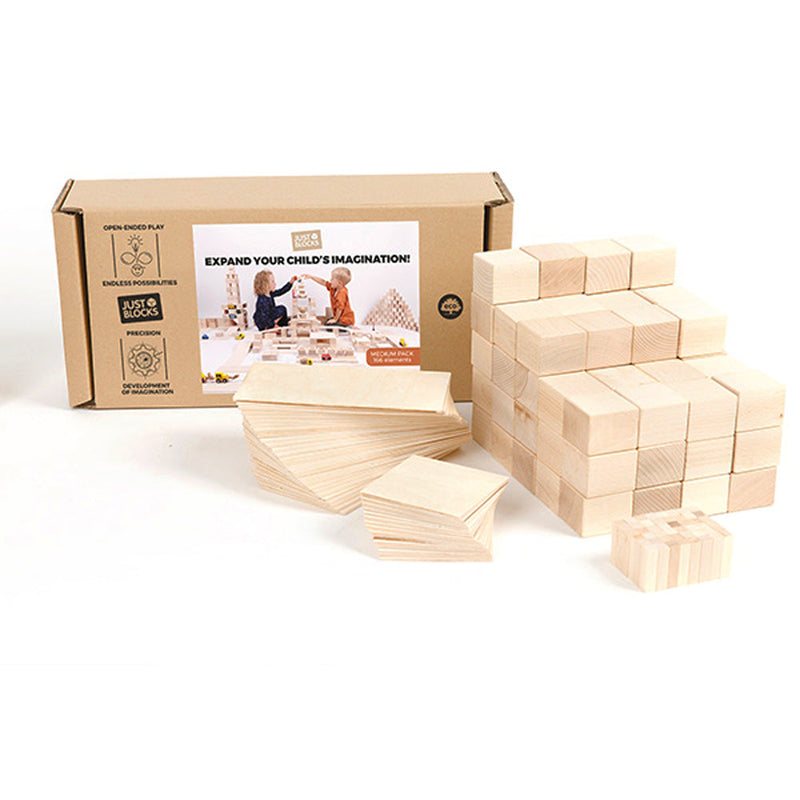 Just Blocks BASIC Medium | 68 Beech & Plywood Blocks | Polish Natural Wooden Set