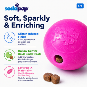 Glitter Ball Dog Toy | Soft Rubber | Floating Fetch Ball & Treat Dispenser | USA Made