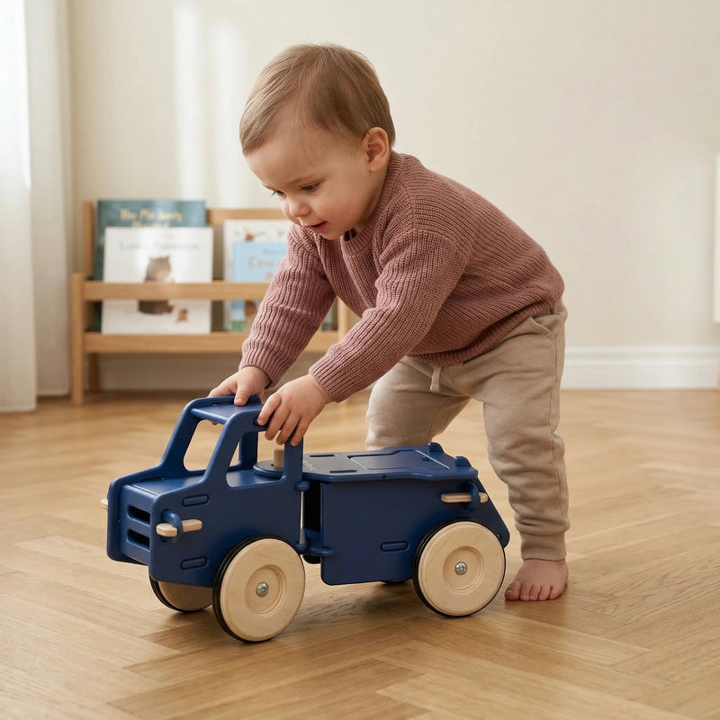 Moover Dump Truck | Solid Birch Plywood Ride-On | Navy Blue