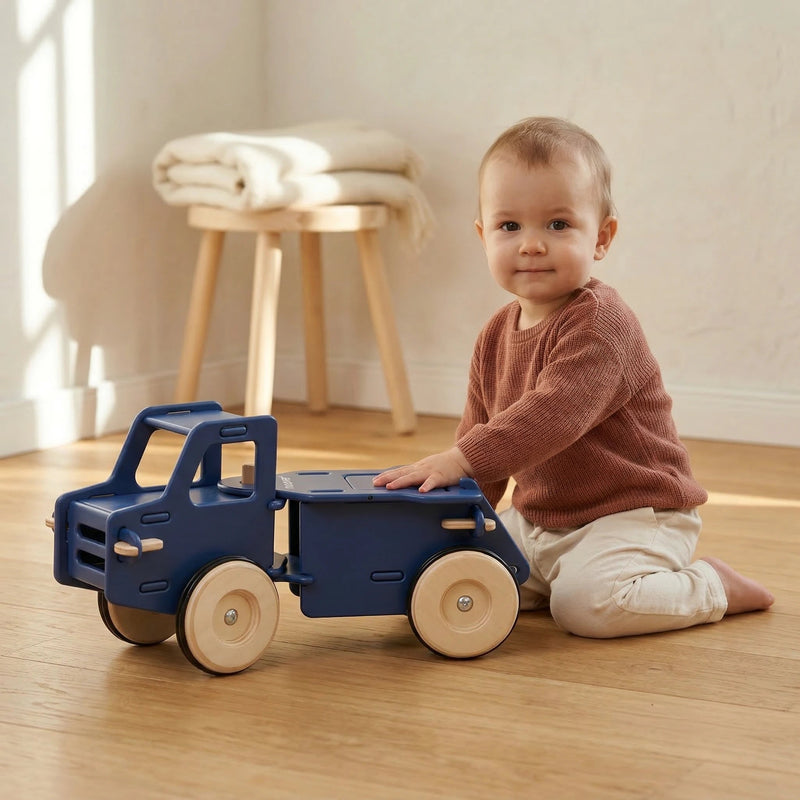 Moover Dump Truck | Solid Birch Plywood Ride-On | Navy Blue