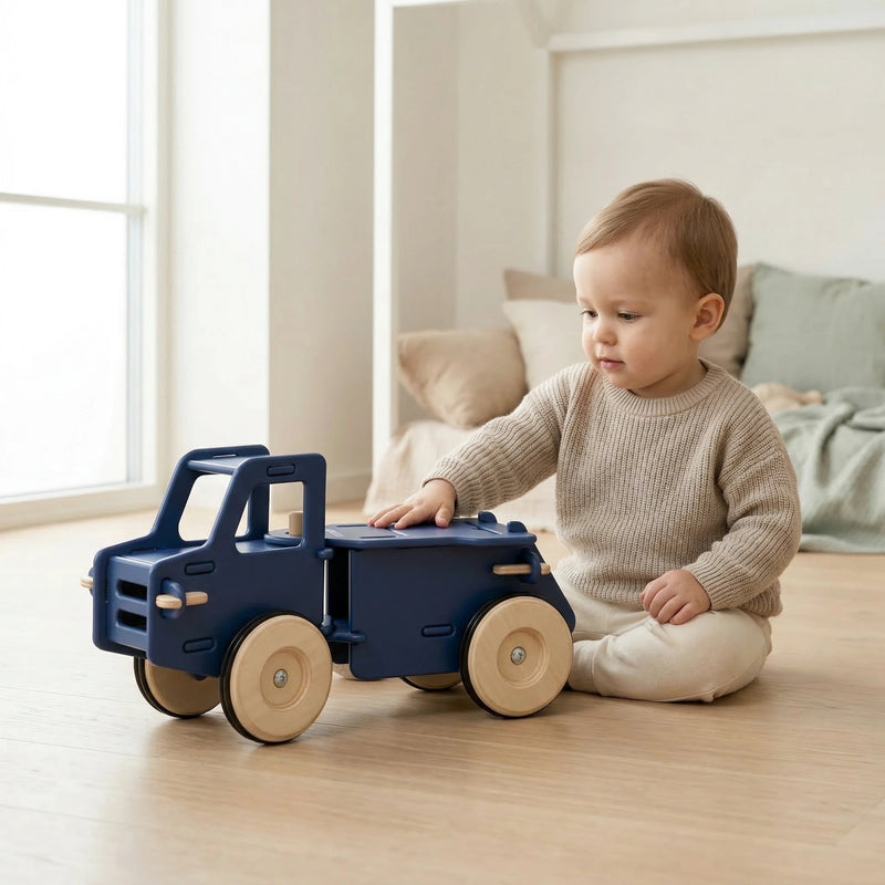 Moover Dump Truck | Solid Birch Plywood Ride-On | Navy Blue