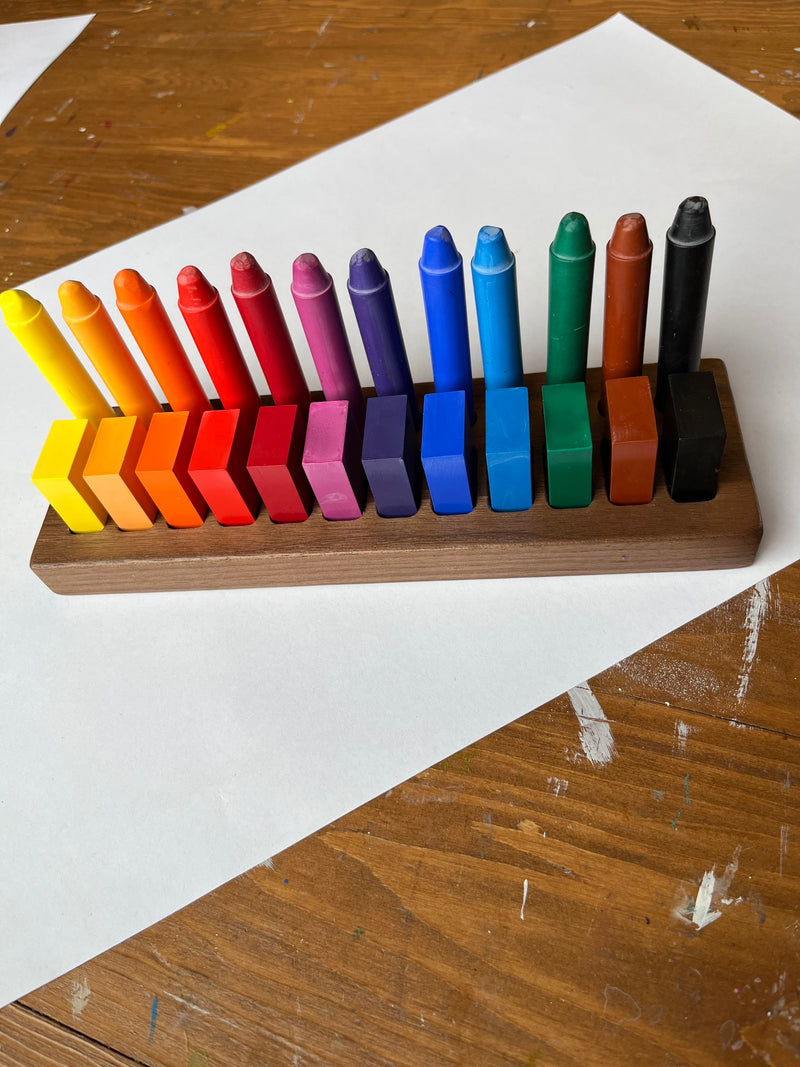 Walnut Crayon Holder | 12 Stick + 12 Block | Handcrafted