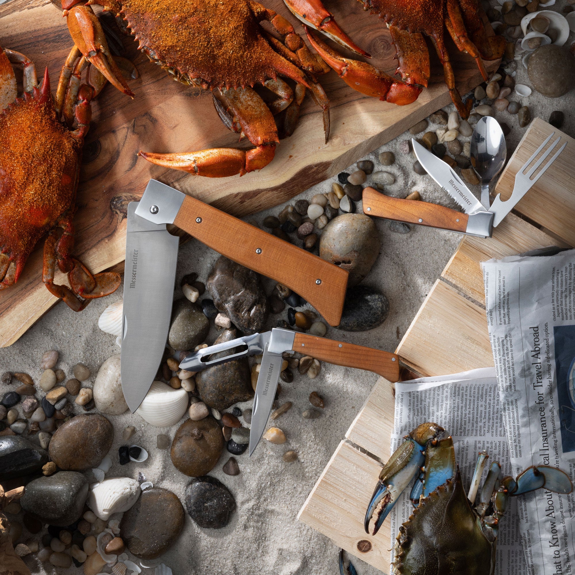 Adventure Chef tools used to prepare seafood outdoors