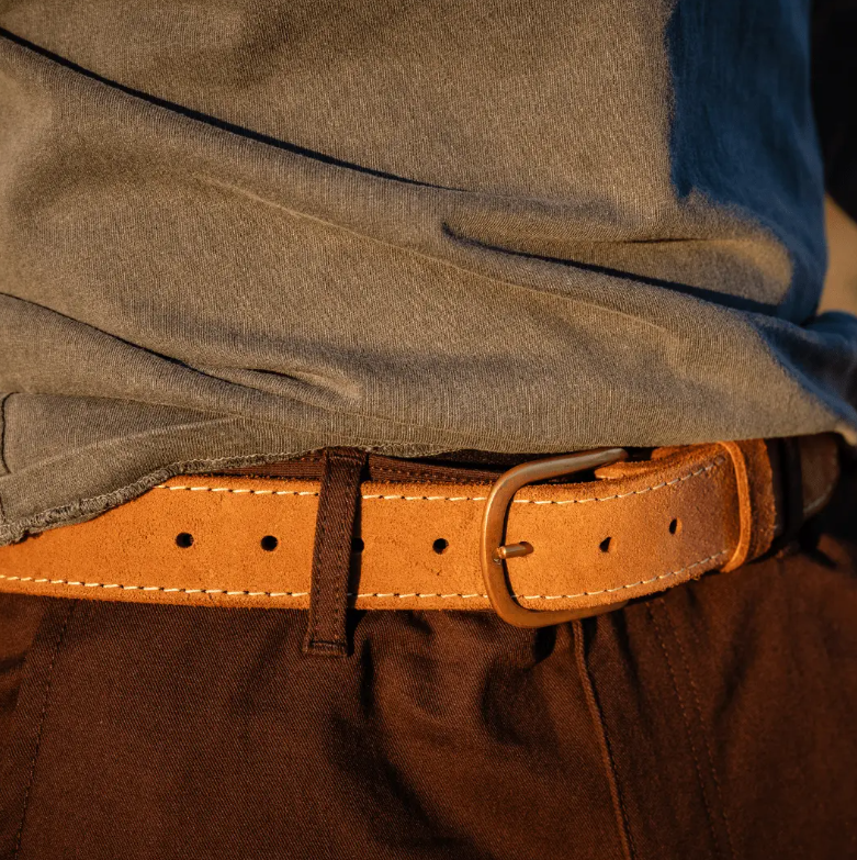 Roughout Leather Work Belt | Brown | Brass Buckle | Nicks x Devium