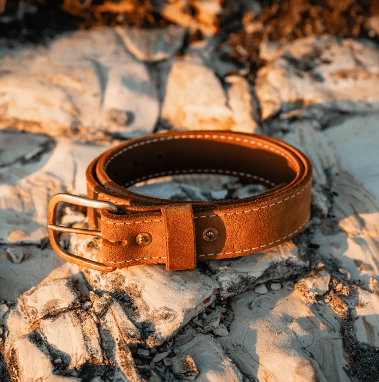 Roughout Leather Work Belt | Brown | Brass Buckle | Nicks x Devium