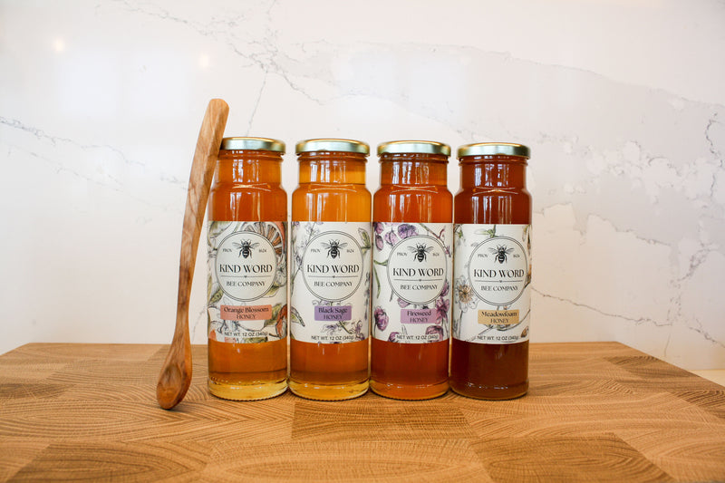Four Rare Single-Source Honeys | Gift Bundle with Hardwood Spoon