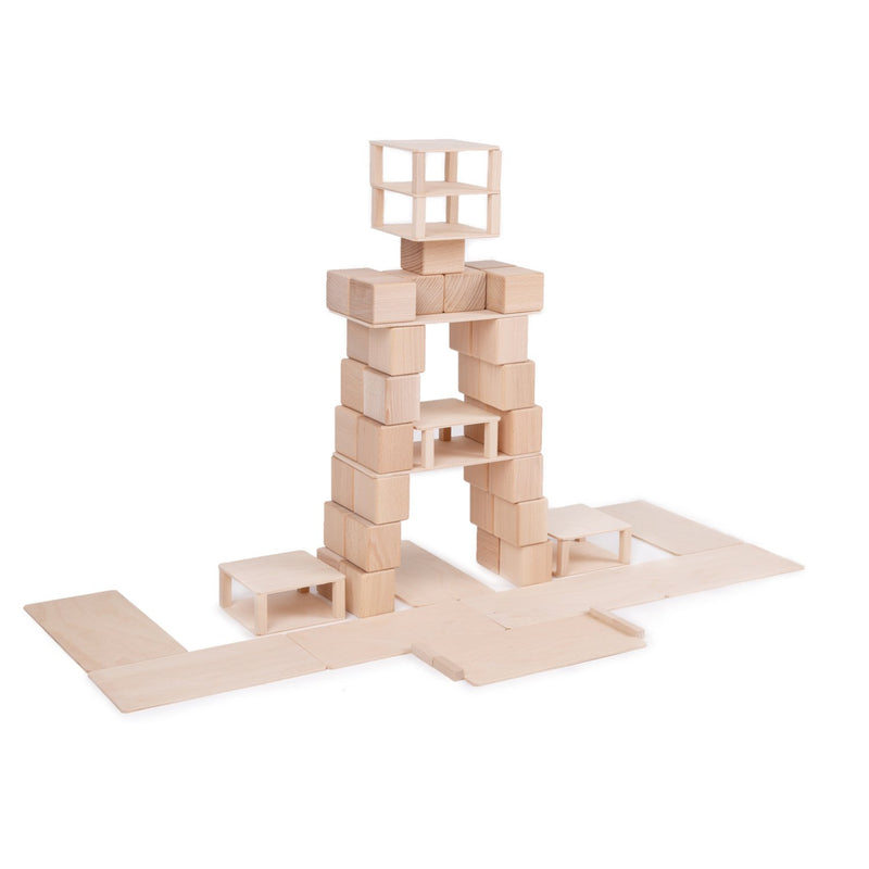 Just Blocks BASIC Medium | 68 natural wooden blocks — tower
