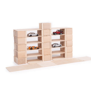 Just Blocks BASIC Medium | 68 natural wooden blocks — garage build