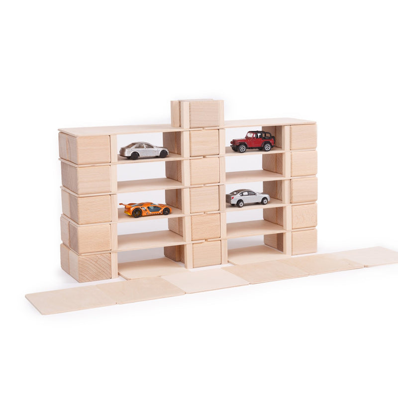 Just Blocks BASIC Medium | 68 natural wooden blocks — garage build