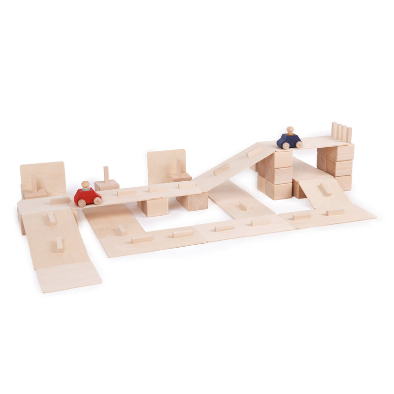Just Blocks BASIC Medium | 68 natural wooden blocks — road play