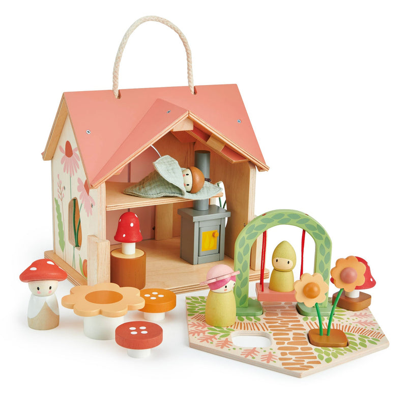 Rosewood Cottage Wooden Playhouse | 16.5" x 15.75" x 12.2" | Tender Leaf Toys