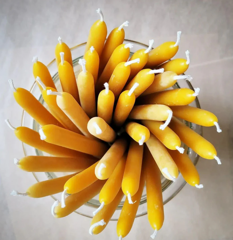 12" Beeswax Taper Candles | Hand-Fluted Base | 4-Pack or Dozen