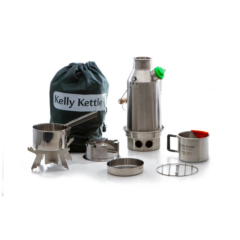 Kelly Kettle Trekker Stainless Steel Kit | 20oz Kettle, Cook Set & Hobo Stove | Solo Camping System