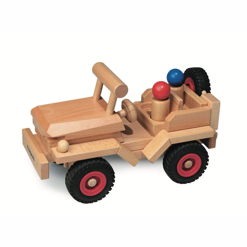 Wooden Jeep Toy | Steerable, 2 Figures | Fagus | 11"