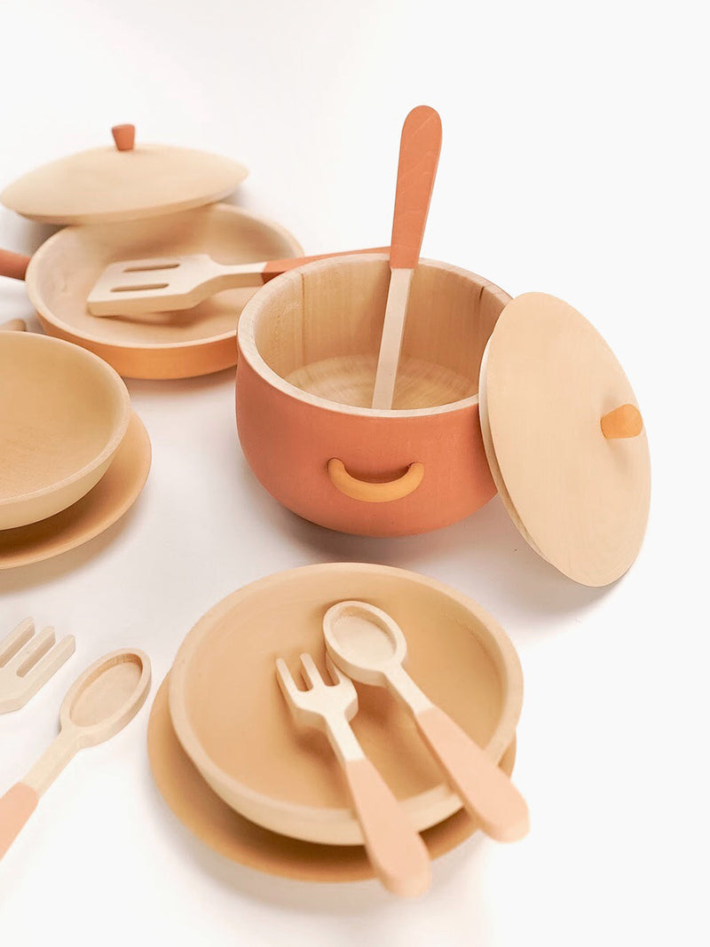 Wooden Play Kitchen Set | 14-Piece | Flower Print | Age 3+
