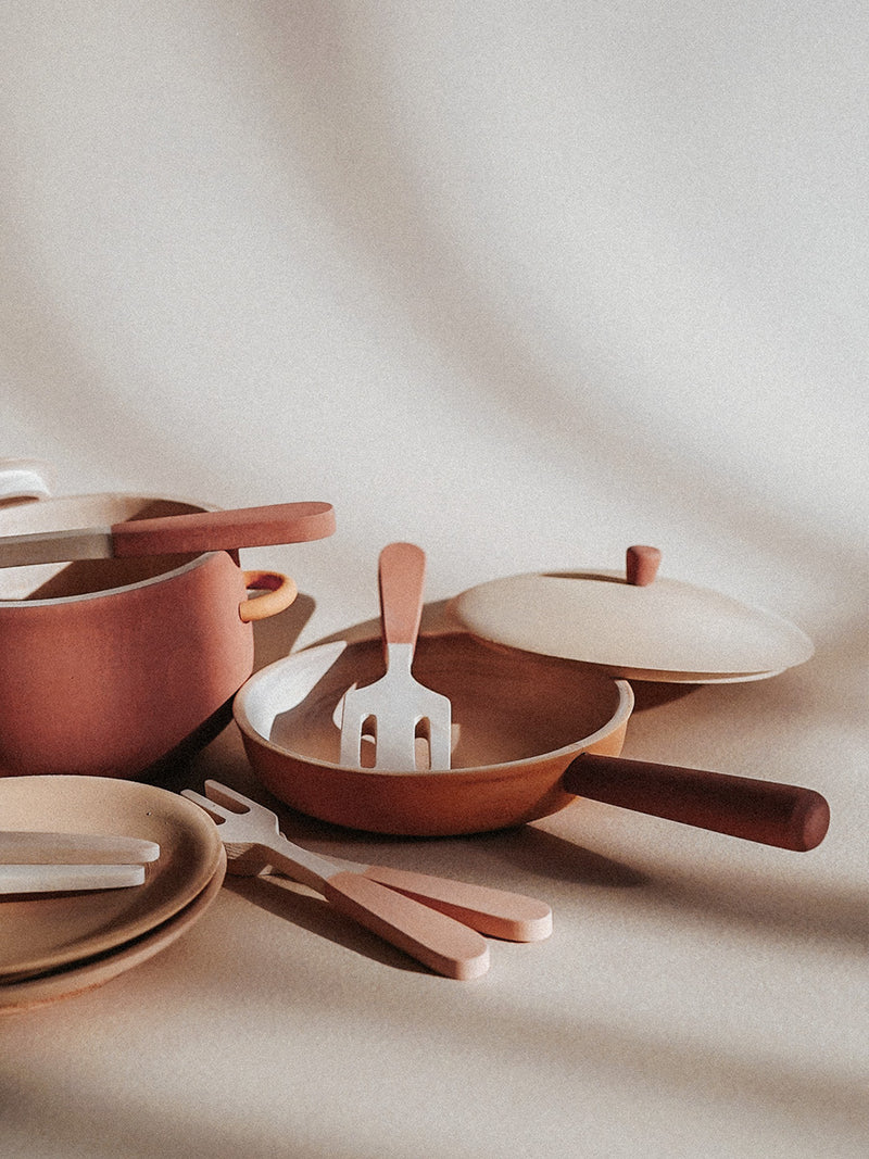 Wooden Play Kitchen Set | 14-Piece | Flower Print | Age 3+