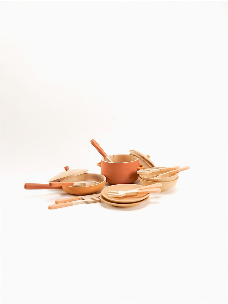Wooden Play Kitchen Set | 14-Piece | Flower Print | Age 3+