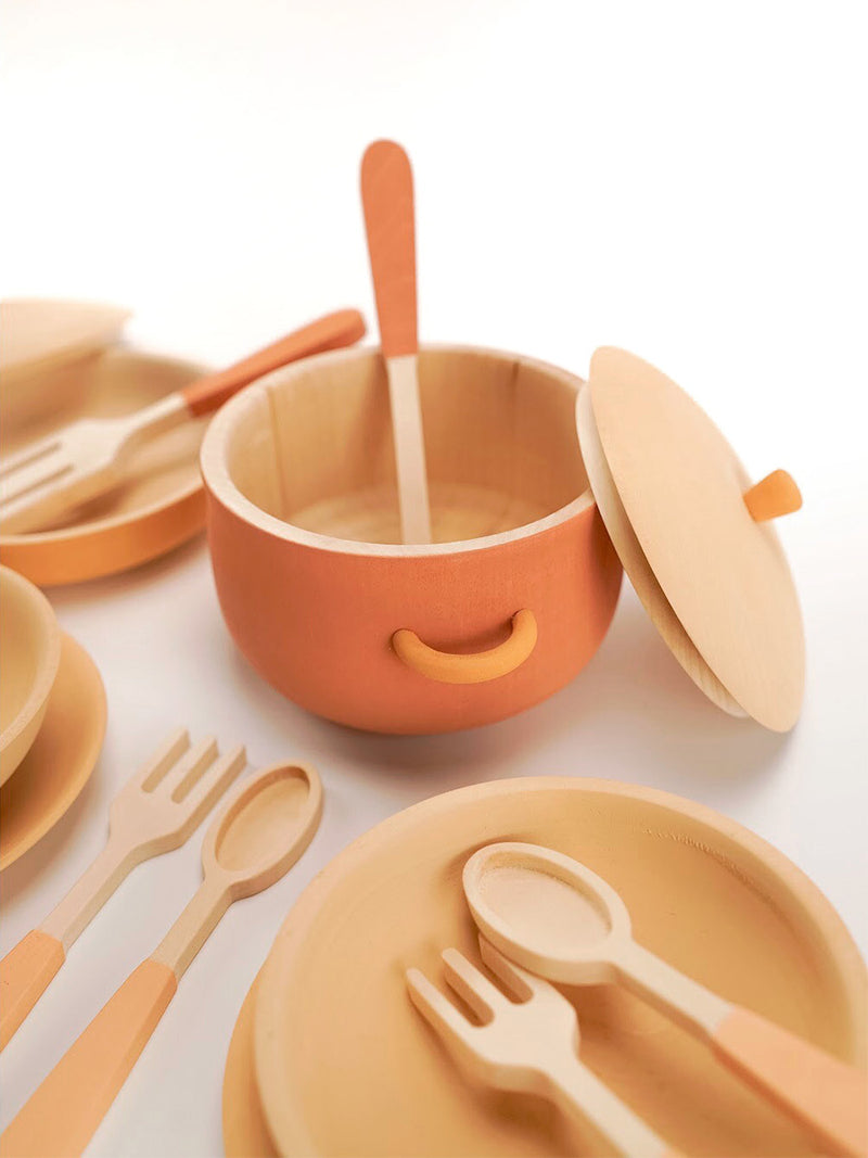 Wooden Play Kitchen Set | 14-Piece | Flower Print | Age 3+