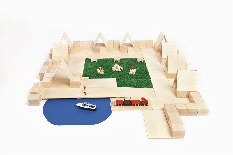 Camping scene built from Just Blocks natural wooden blocks