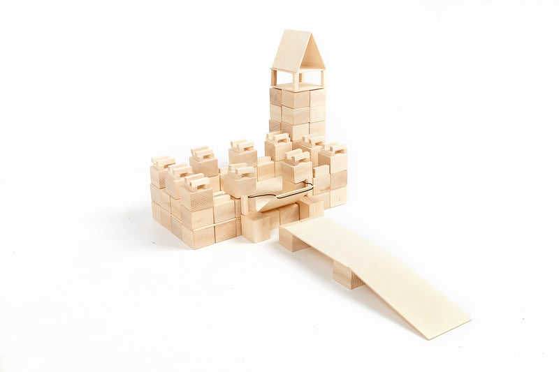 Castle built from Just Blocks natural wooden blocks