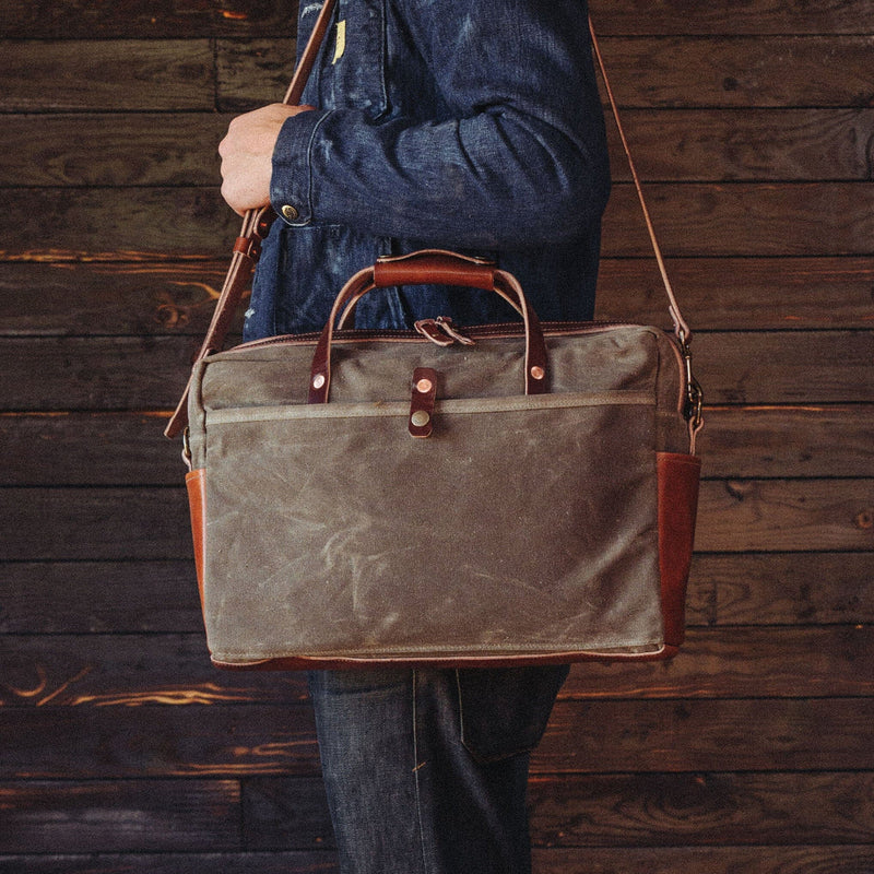 Courier Briefcase | Waxed Canvas & Harness Leather | Handmade in USA