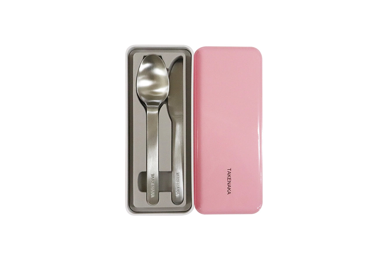 Candy Pink cutlery case with utensils
