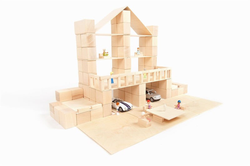 Dollhouse built from Just Blocks natural wooden blocks