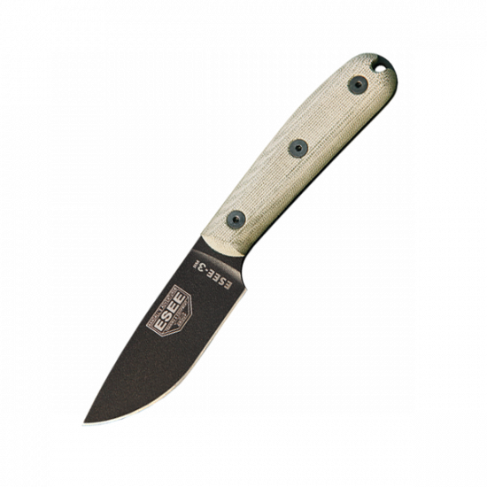 ESEE-3HM Fixed Blade Knife | 3.63" 1095 Carbon Steel | Micarta Handle | Leather Sheath