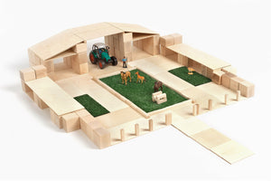 Farm built from Just Blocks natural wooden blocks