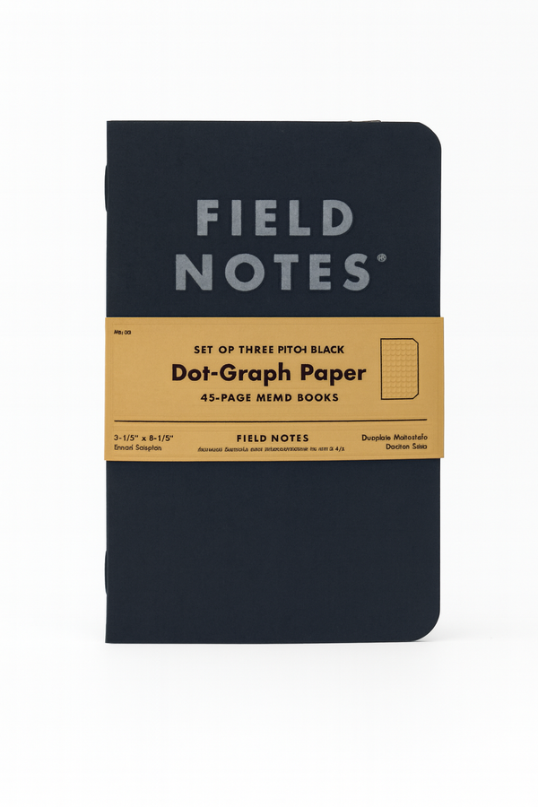 Field Notes Pitch Black memo book — dot-graph or ruled, 3-pack